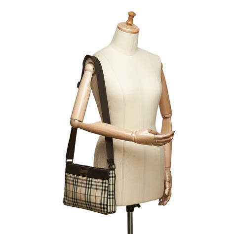 Burberry Plaid Coated Canvas Crossbody Bag Brown Multiple Colors Beige