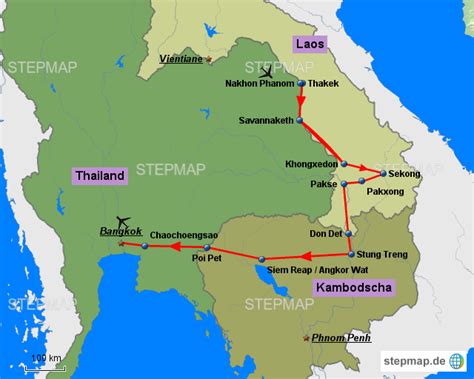 Stepmap Laos Kambodscha Thailand Landkarte F R Asien