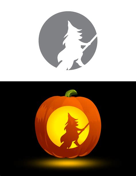 Printable Witch And Moon Pumpkin Stencil