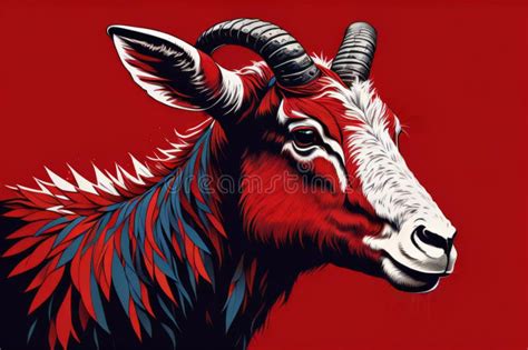 Goat Head On Red Background Vector Illustration For Your Design Stock