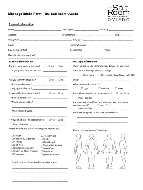 Fillable Online Salt Spa Intake Form Fax Email Print Pdffiller