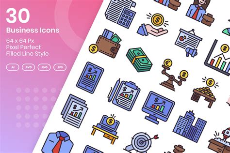 30 Business Icons Set Filled Line Graphic By Kmgdesignid Creative