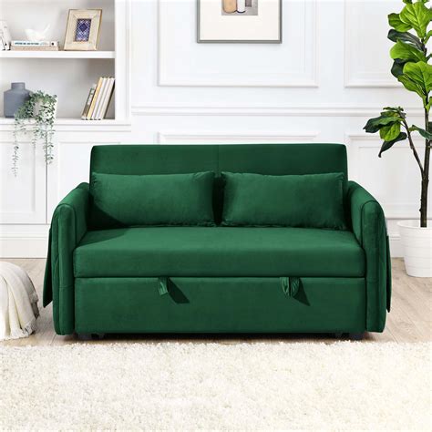 Momspeace 55 Modern Velvet Pull Out Sofa Bed Loveseat Lounge Chaise