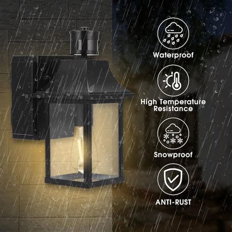 YANSUN 1 Light Black Dusk To Dawn Motion Sensor Outdoor Wall Lantern