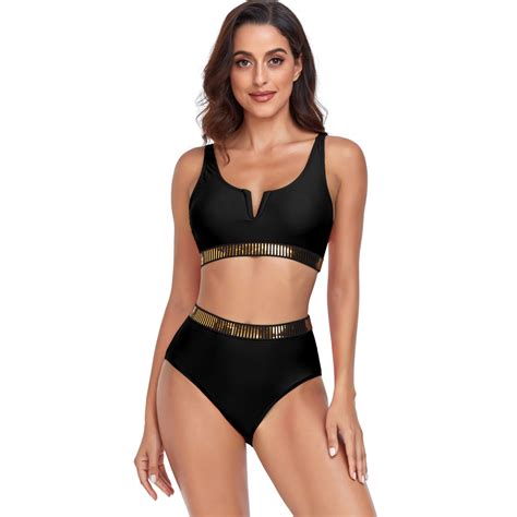 Aroha 2023 Sexy Push Up Bikini Swimwear Womens Two Piece Gold Plated