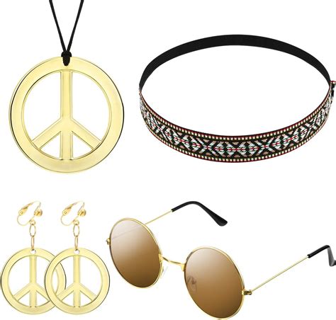 Willbond 4 Pcs 70s Accessories Women Hippie Costume Set