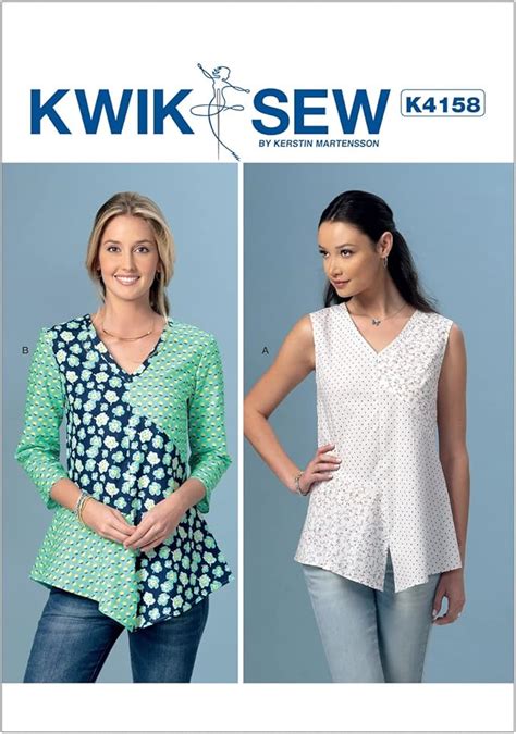 Kwik Sew Patterns K4158 Misses V Neck Contrast Tops Arts Crafts And Sewing