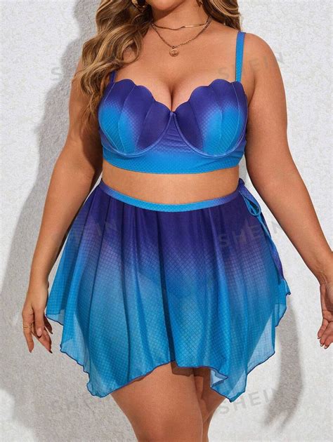 Shein Swim Curve Plus Size Ombre Bikini Set Underwire Swimsuit With