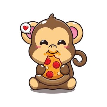 Premium Vector | Cute monkey eating pizza cartoon vector illustration