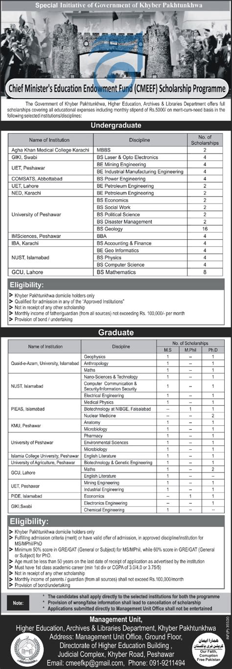 Advertisement Of KPK Chief Minister S Education Endowment Fund CMEEF