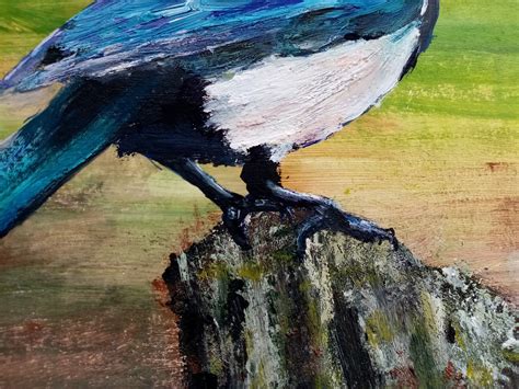 Magpie Painting Bird Original Art Animal Small Artwork 6 by | Etsy