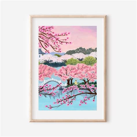 Cherry Blossom Art Cherry Blossom Painting Colorful Travel - Etsy