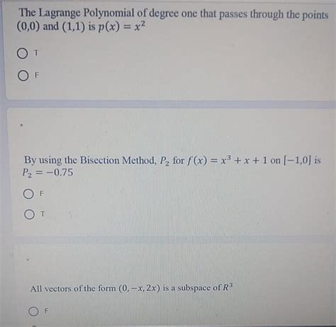 Solved The Lagrange Polynomial Of Degree One That Passes