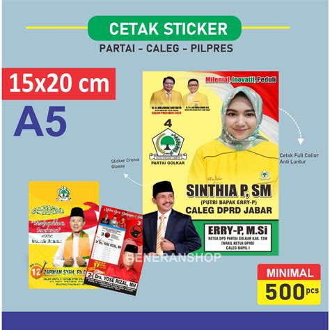 Jual Cetak Sticker Caleg 15x20 Cm Stiker Partai Kampanye Pemilu