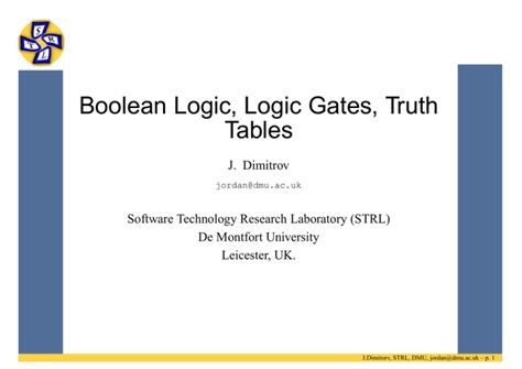 Boolean Logic, Logic Gates, Truth Tables