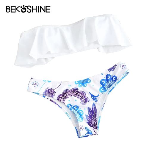 BEKOSHINE 2018 Vrouwen Push Badpak Print Bikini Braziliaanse Badmode