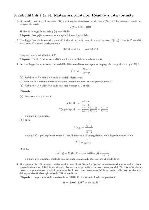 Esercitazioni Su Argomenti Di Matematica Finanziaria Del Corso Di