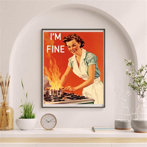 1950s Retro I'm Fine Kitchen Art Vintage Poster Print Happy Housewife ...