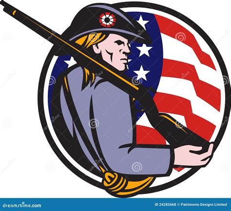 American Patriot Minuteman Rifle And Flag Stock Vector Illustration