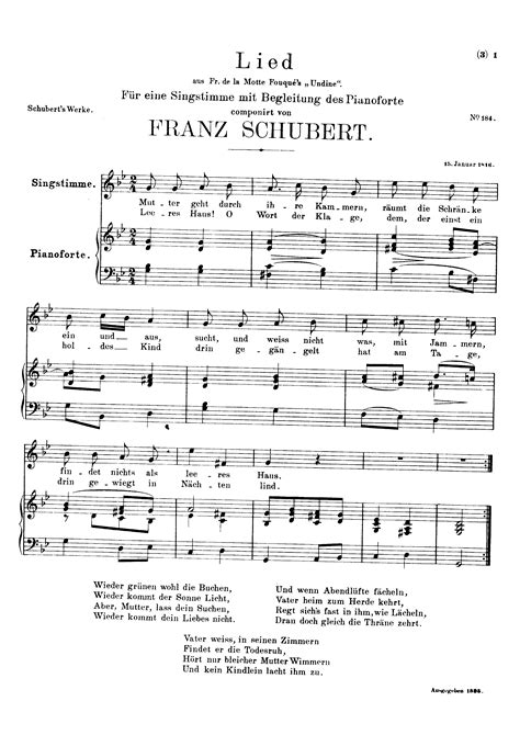 Schubert Franz Lied D For Voice Free Sheet Music For Voice