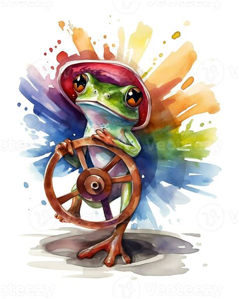 Watercolor frog in nature head sitting generative ai 29346817 Stock ...