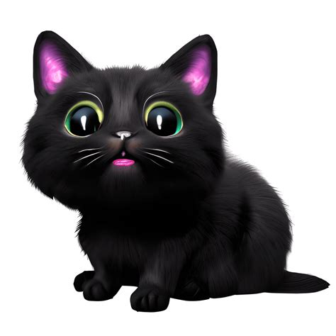 Cute Black Cat Fluffy Clip Art Kawai Chibi Hyper Realistic · Creative