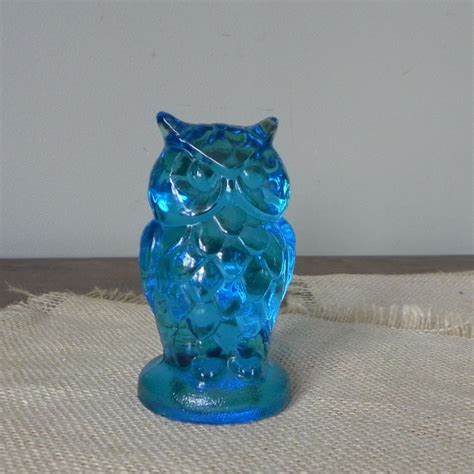 Vintage Blue Glass Owl Figurine Shelf Sitter Home Decor