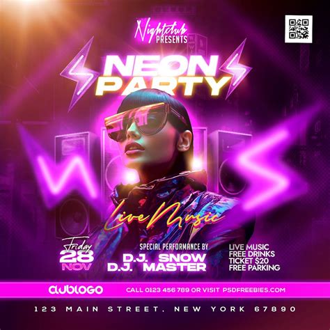 Free Psd Neon Night Club Party Social Media Post Psd Psdfreebies