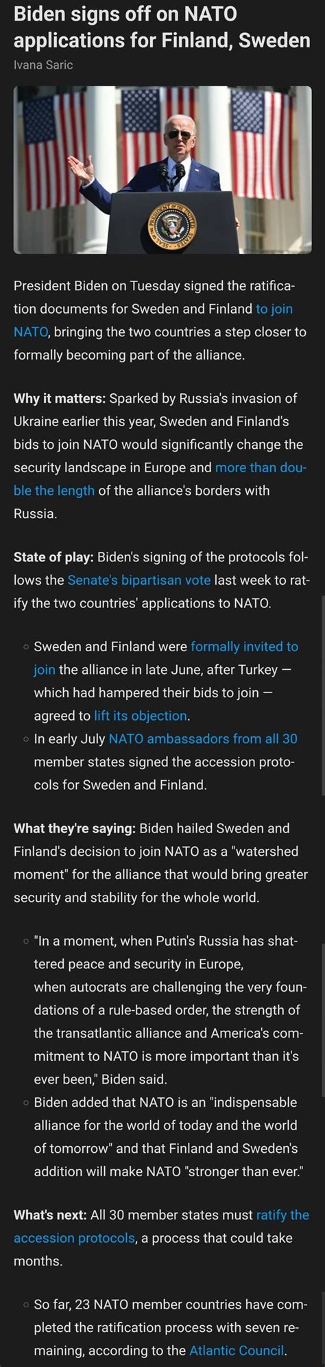 Biden Signs Off On Nato Applications For Finland Sweden Vana Saric