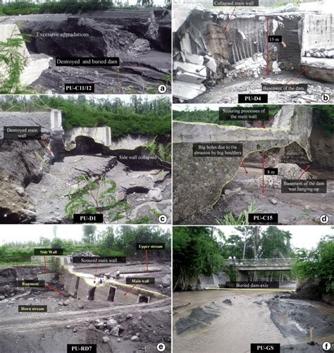 Examples of sabo dams with varying degrees of damage caused by lahars... | Download Scientific ...