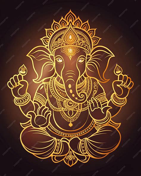 Hindu God Vinayagar Or Ganesha Golden Outline Vector Illustraton