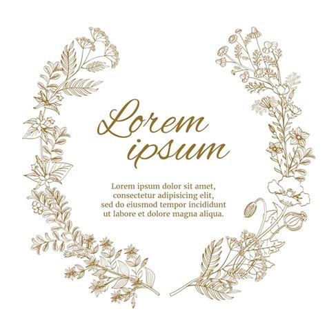 Hochzeitskranz mit wilden blumen und kräutern Premium Vektor