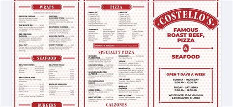 Menu at Costello’s Famous Roastbeef, Seafood & Pizza BBQ, Haverhill