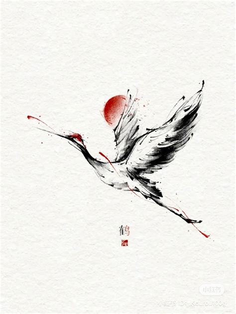 A Painting Of A Bird Flying In The Sky With Red Sun Behind It And