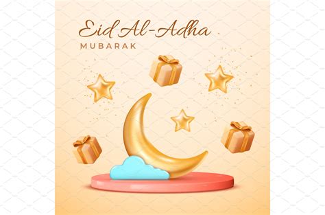 Eid Al Adha Cards Design In 3d Decorative Illustrations Creative Market