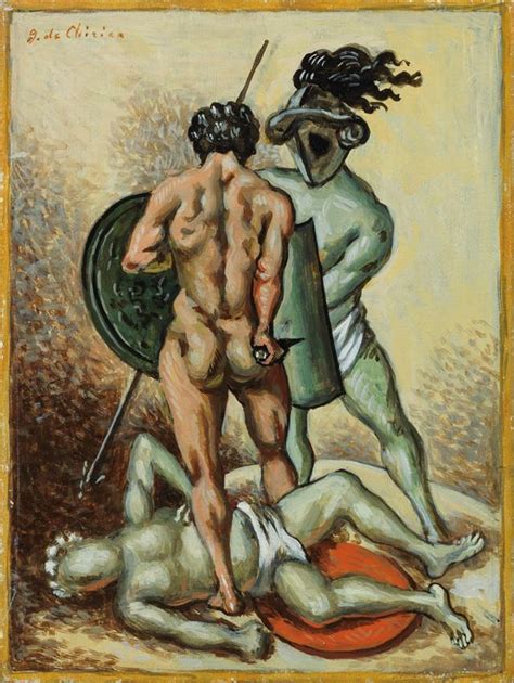 Giorgio De Chirico Gladiatori Che Combattono 1958 60 Olio Su Tela