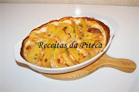 Batatas gratinadas camarão Receitas da Piteca