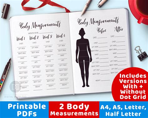 2 Body Measurement Tracker Printables Bullet Journal Body Etsy Uk