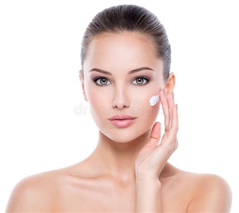 Beauty Face Of Woman With Cosmetic Cream On Face Stock Image Image Of