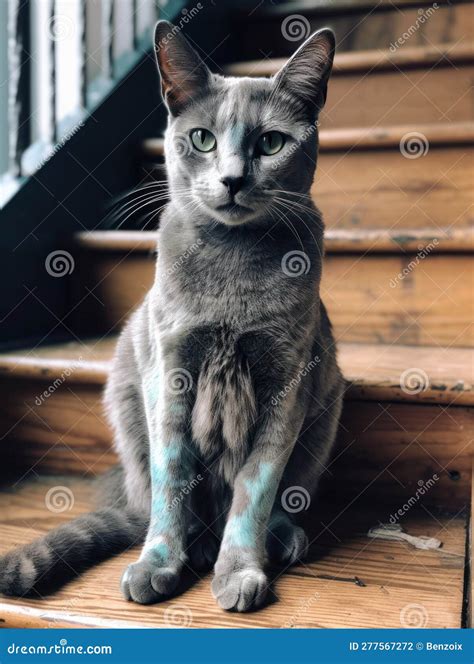 A Cute Grey Maine Coon Cat is Resting. Generative AI. Stock