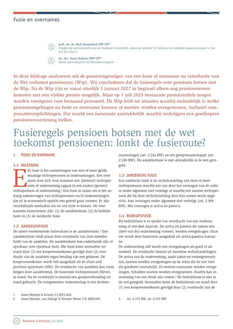 Fusieregels Pensioen Botsen Met De Wet Toekomst Pensioenen