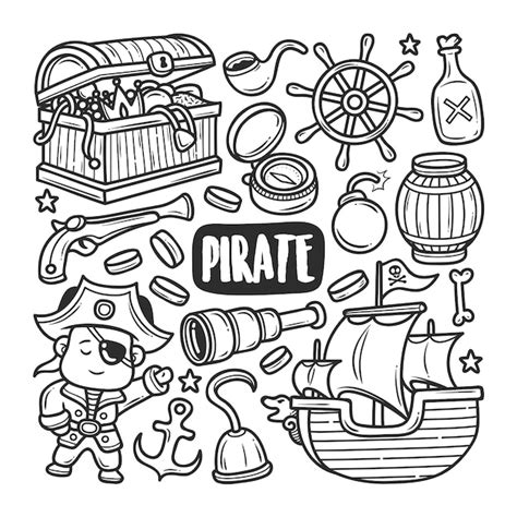 Iconos De Pirata Dibujado A Mano Doodle Para Colorear Vector Premium