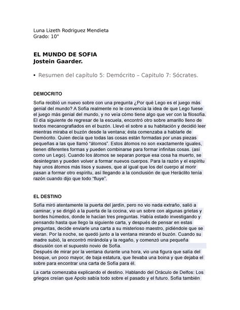 2 El Mundo de sofia Resumen del capítulo 5 Demócrito Capitulo 7