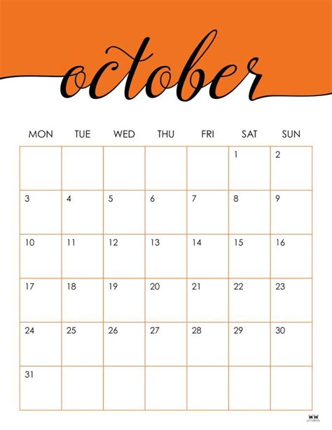 October 2022 Calendar - 50 Free Printable Designs