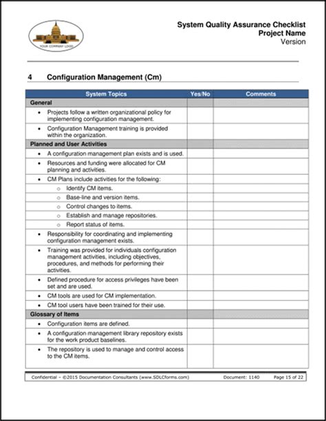 Sdlcforms System Quality Assurance Checklist