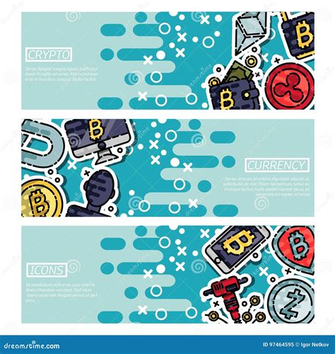 Set Of Horizontal Banners About Cryptocurrency Stock Vector