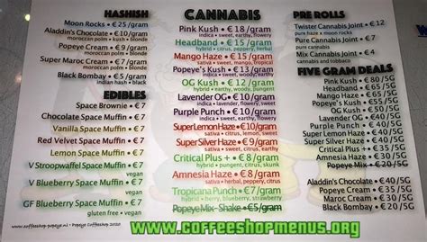 Popeye Menu Amsterdam Coffeeshop Directory