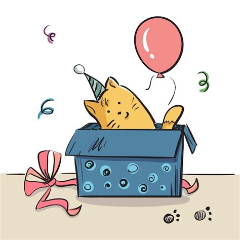 Premium Vector Cat In A Box Birthday Card