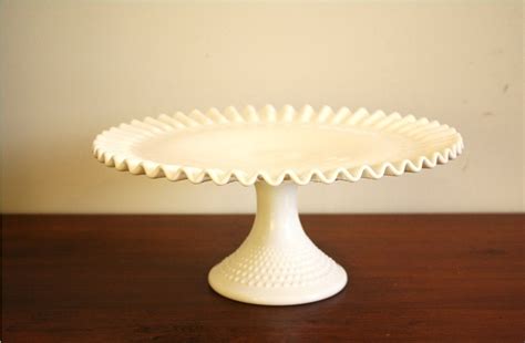 Large milk glass ruffled cake plate Fenton by highstreetmarket