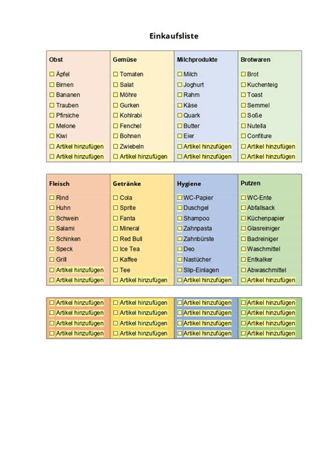 Vorlagen für Einkaufslisten ONLYOFFICE